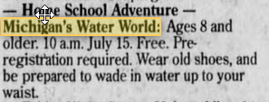 Michigan Water World - JUNE 14 1998 AD FOR THE PARK